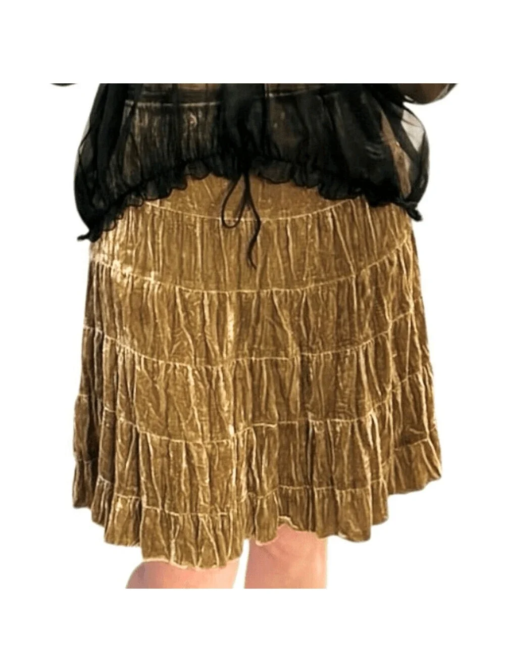Y2K Cache Crushed Velvet Tiered Slip Skirt Gold Fairy Whimsigoth Romance 2 S